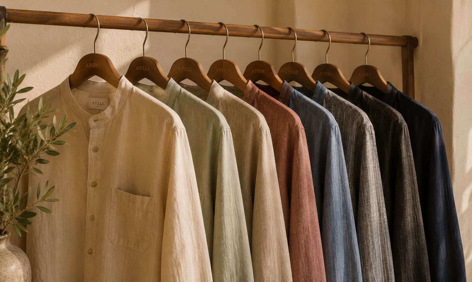 Ateli linen and khadi shirts in vegetable-dyed tones